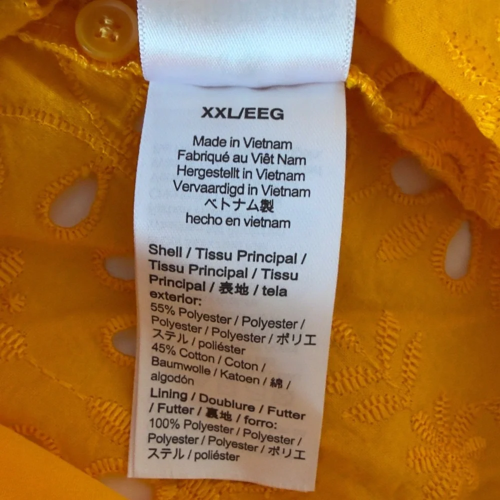 J. Crew Puff Sleeve Eyelet Popover Top Size XXL Snap In Cami Insert Yellow